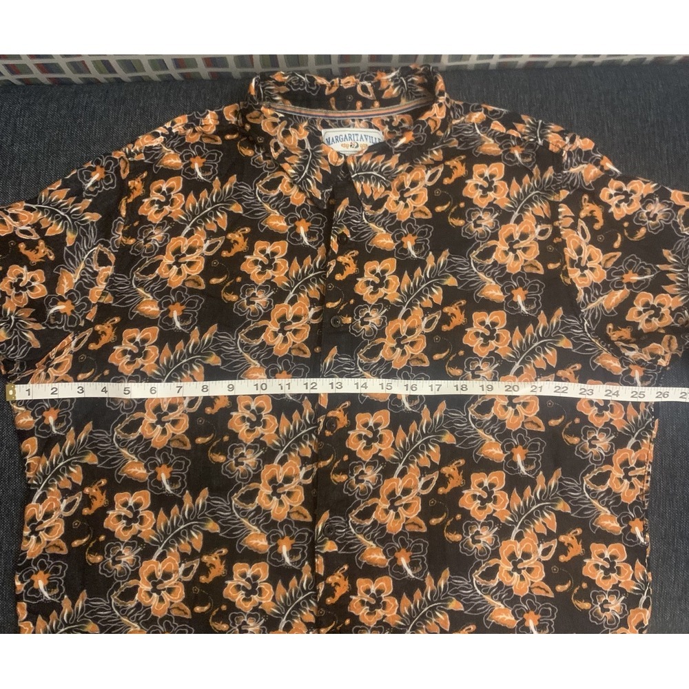 Margaritaville Shirt XL Black Orange Hawaiian Floral‎ Button Up Short Sleeve Men - Picture 5 of 7